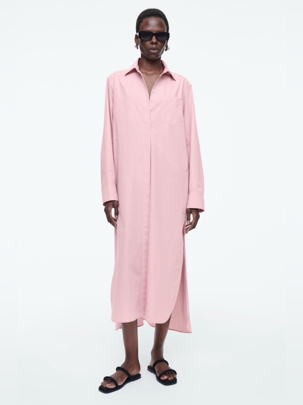 COS Soft Pink Button-Down Maxi Shirt Dress- 100% cotton
